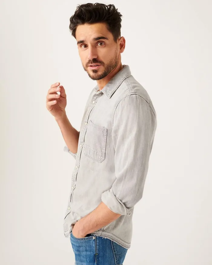 Men 7 For All Mankind Shirts Long Sleeve Denim Shirt In Washed Grey