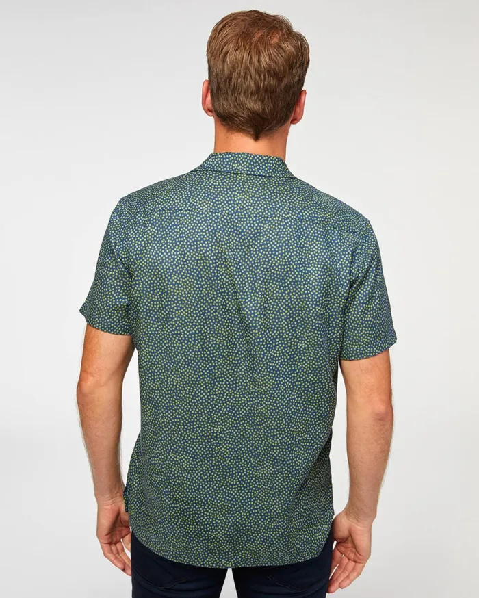 Men 7 For All Mankind Shirts Short Sleeve Camp Collar Shirt In Navy 038 Grass Dots