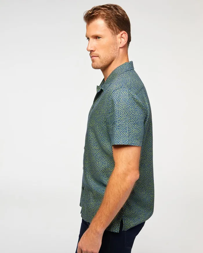 Men 7 For All Mankind Shirts Short Sleeve Camp Collar Shirt In Navy 038 Grass Dots