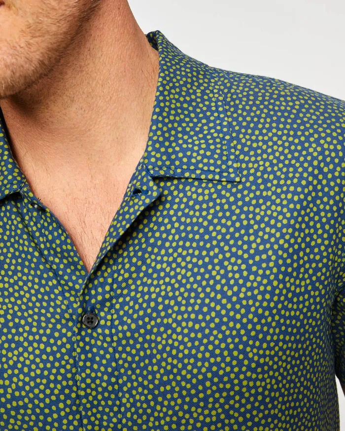 Men 7 For All Mankind Shirts Short Sleeve Camp Collar Shirt In Navy 038 Grass Dots