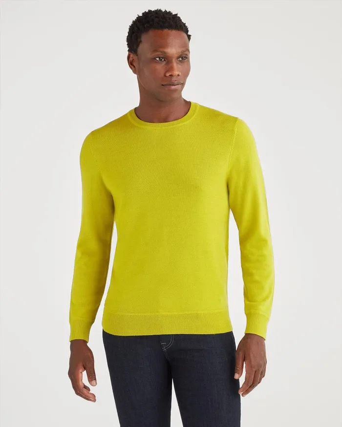 Men 7 For All Mankind Sweaters Merino Wool Long Sleeve Crewneck In Bitter Absynthe