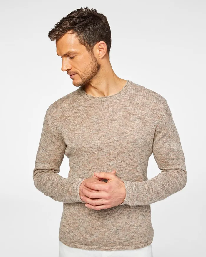 Men 7 For All Mankind Sweaters Roll Edge Casual Sweater In Light Tan