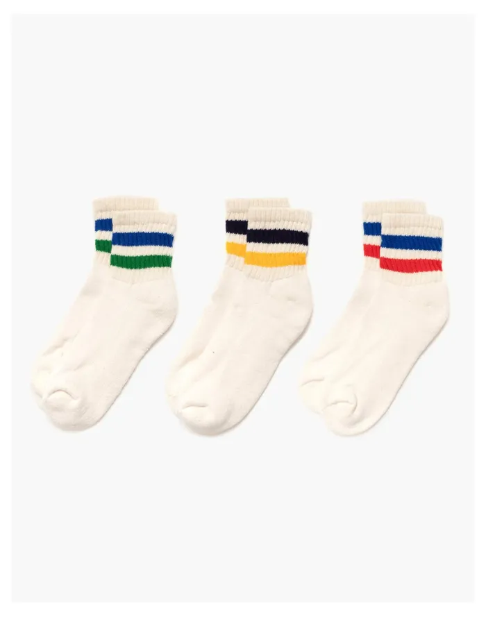 Men American Trench Retro Stripe Quarter Crew 3 Pack White Multi Madewell Socks