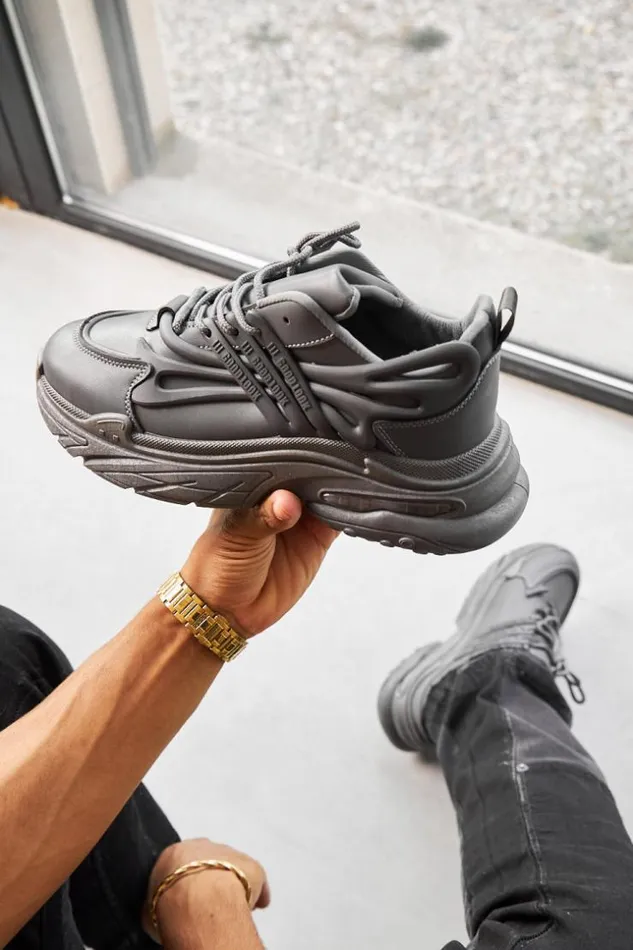 Men Baskets Grises Semelle paisse Grey Brentiny Paris Sneakers