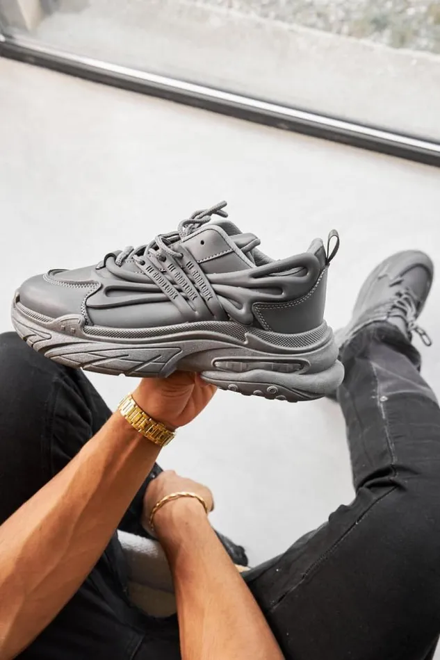 Men Baskets Grises Semelle paisse Grey Brentiny Paris Sneakers