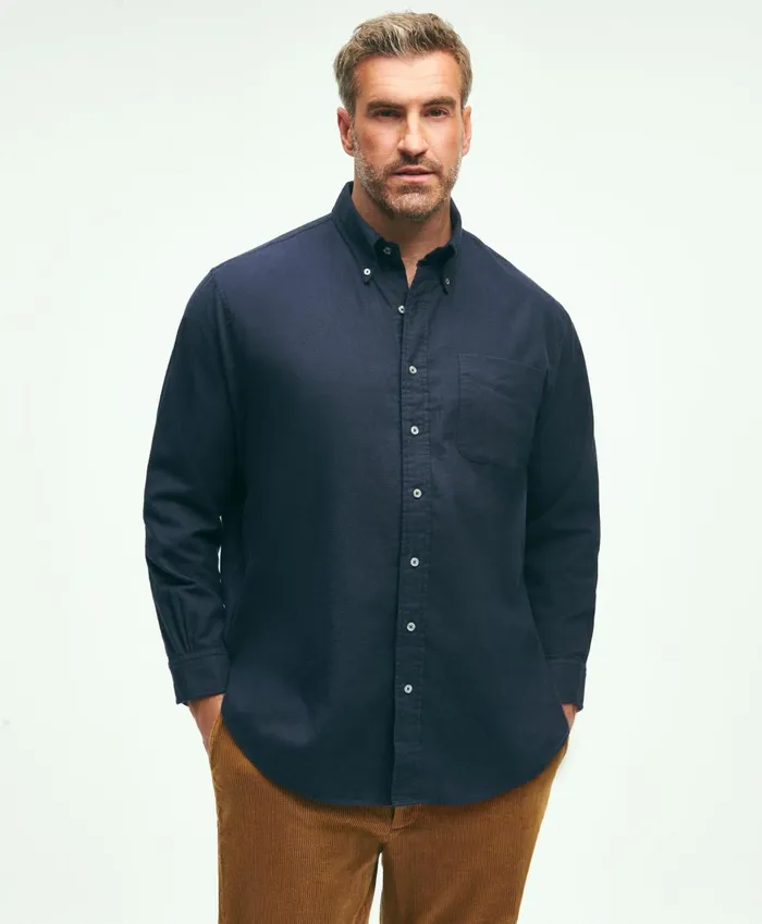 Men Big and Tall Portuguese Flannel Shirt Navy Brooks Brothers Sport Shirts
