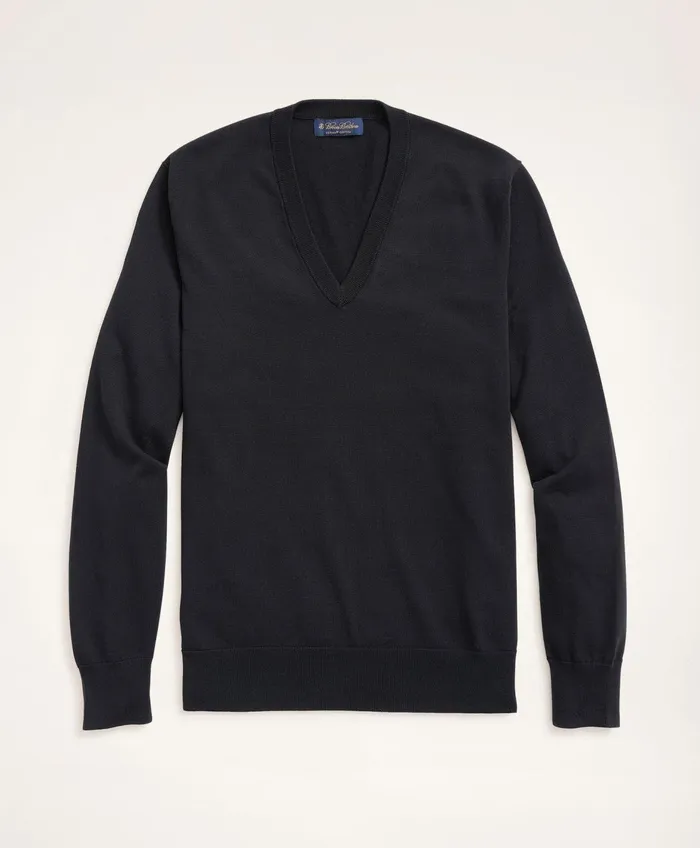 Men Big and Tall Supima Cotton VNeck Sweater Black Brooks Brothers Sweaters