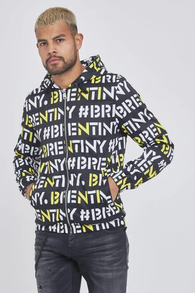 Men Black Jacket With White Yellow Brentiny Print Black Brentiny Paris Jackets