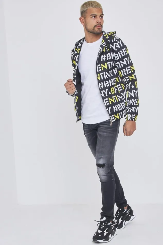 Men Black Jacket With White Yellow Brentiny Print Black Brentiny Paris Jackets Men Black Jacket With White Yellow Brentiny Print Black Brentiny Paris Jackets