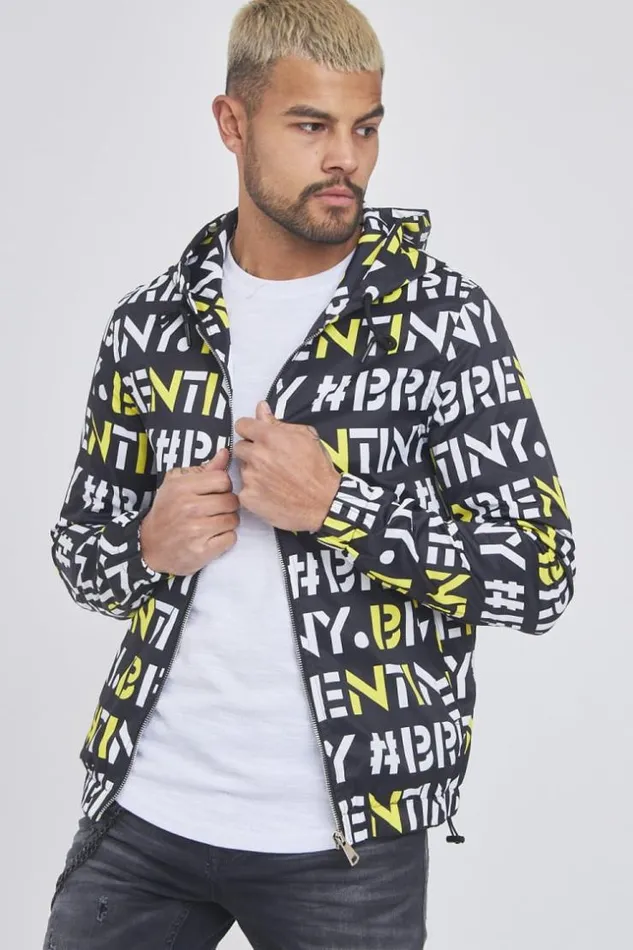 Men Black Jacket With White Yellow Brentiny Print Black Brentiny Paris Jackets Men Black Jacket With White Yellow Brentiny Print Black Brentiny Paris Jackets