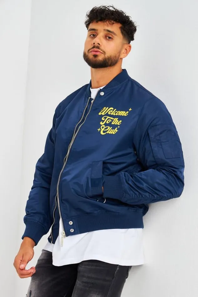 Men Bomber Bleu Marine Welcome To The Club Blue Brentiny Paris Jackets