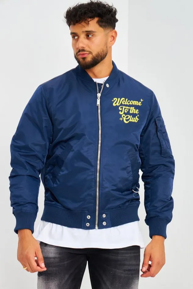 Men Bomber Bleu Marine Welcome To The Club Blue Brentiny Paris Jackets