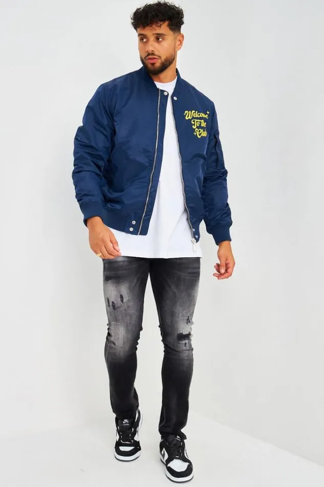 Men Bomber Bleu Marine Welcome To The Club Blue Brentiny Paris Jackets