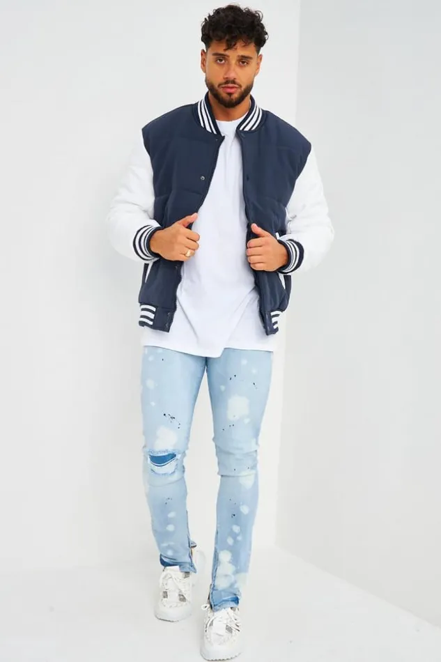 Men Bomber pais Bleu Marine Manches Longues Blanches Blue Brentiny Paris Jackets Men Bomber pais Bleu Marine Manches Longues Blanches Blue Brentiny Paris Jackets