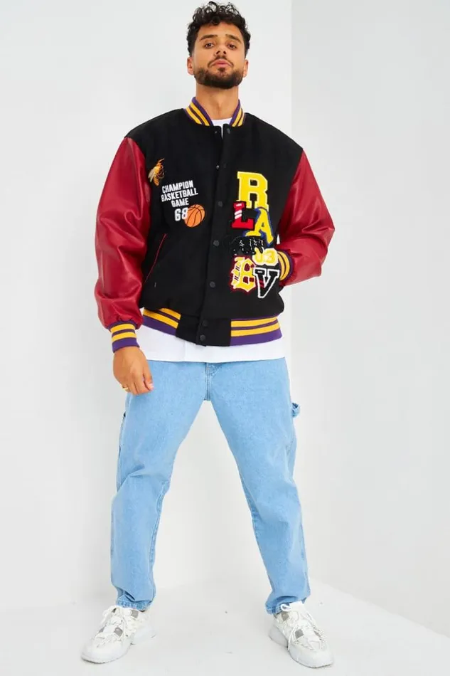 Men Bomber pais Noir Manches Simili Cuir Bordeaux Black Brentiny Paris Jackets
