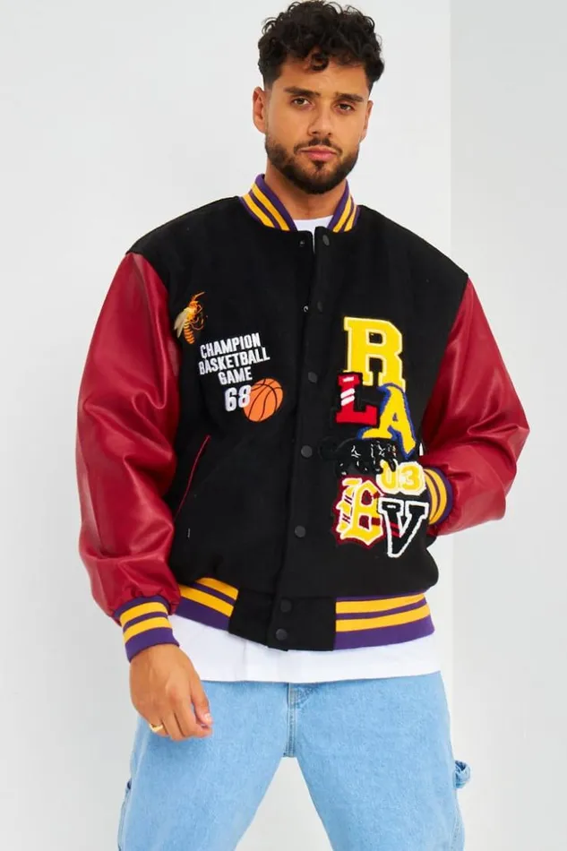 Men Bomber pais Noir Manches Simili Cuir Bordeaux Black Brentiny Paris Jackets Men Bomber pais Noir Manches Simili Cuir Bordeaux Black Brentiny Paris Jackets