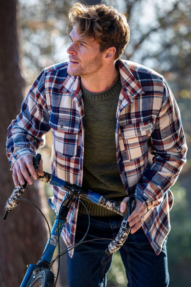 Men Brakeburn Shirts Burgundy And Navy Navy Blanket Check Shirt