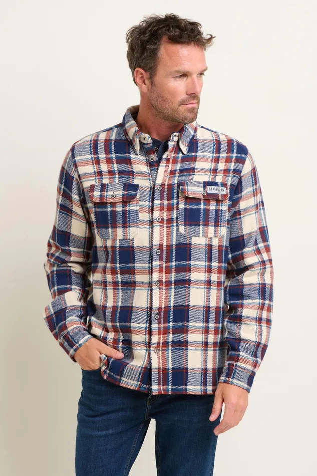 Men Brakeburn Shirts Burgundy And Navy Navy Blanket Check Shirt