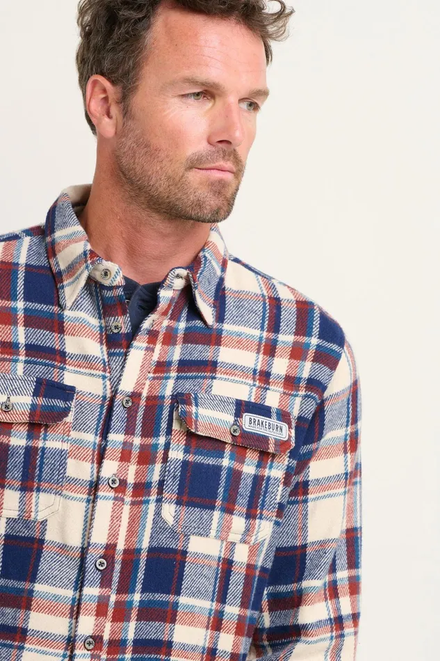 Men Brakeburn Shirts Burgundy And Navy Navy Blanket Check Shirt