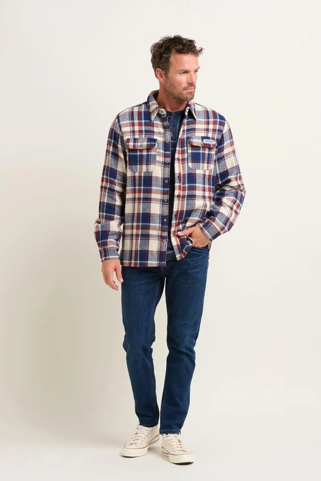 Men Brakeburn Shirts Burgundy And Navy Navy Blanket Check Shirt