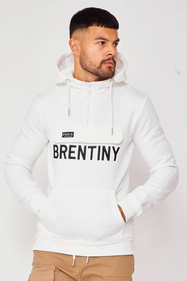 Men Brentiny Hoodie With Half Zip In White White Brentiny Paris Sweatshirts and Pullovers