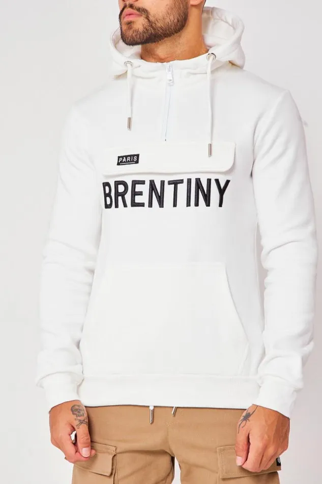 Men Brentiny Hoodie With Half Zip In White White Brentiny Paris Sweatshirts and Pullovers