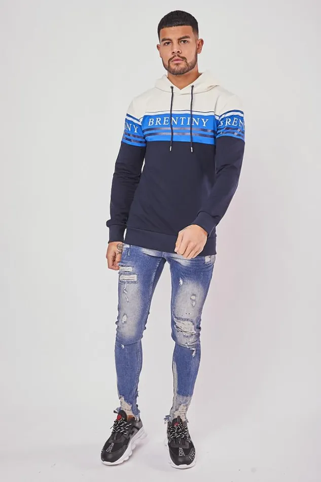 Men Brentiny Paris White And Blue Hoodie White Brentiny Paris Sweatshirts and Pullovers