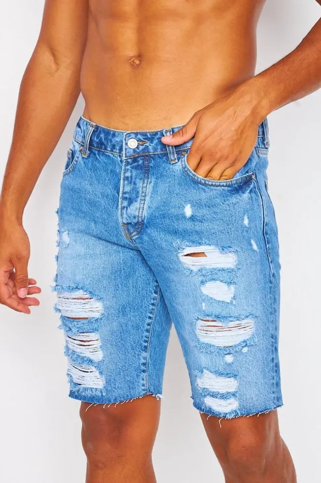 Men Brentiny Ripped Denim Shorts In Blue Brentiny Paris Shorts