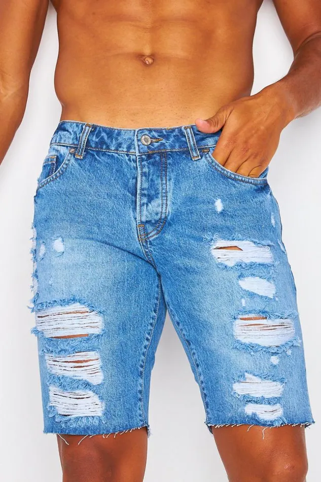 Men Brentiny Ripped Denim Shorts In Blue Brentiny Paris Shorts