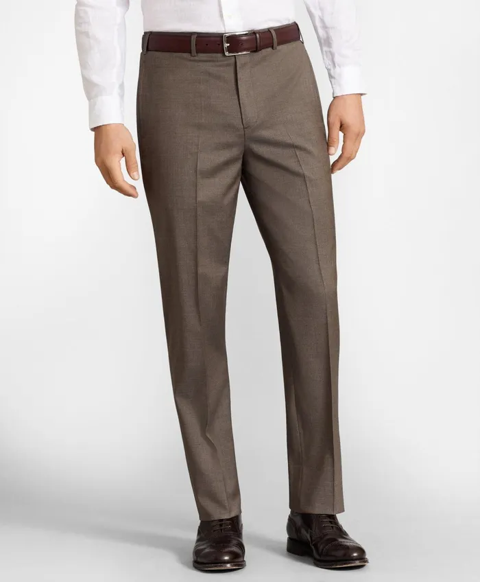 Men Brooks Brothers Flex RegentFit Wool Trousers Brown Brooks Brothers Dress Pants