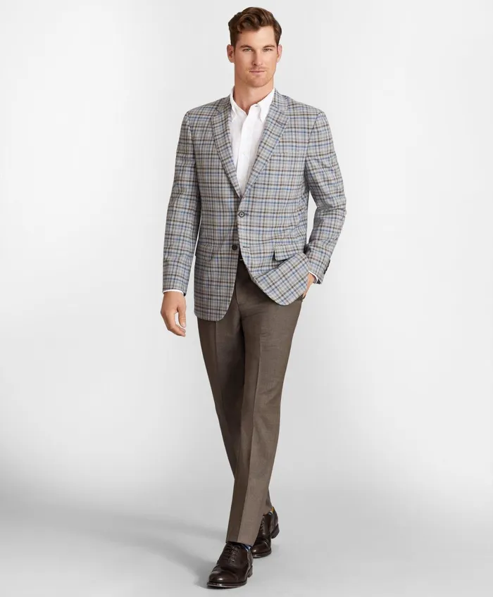 Men Brooks Brothers Flex RegentFit Wool Trousers Brown Brooks Brothers Dress Pants