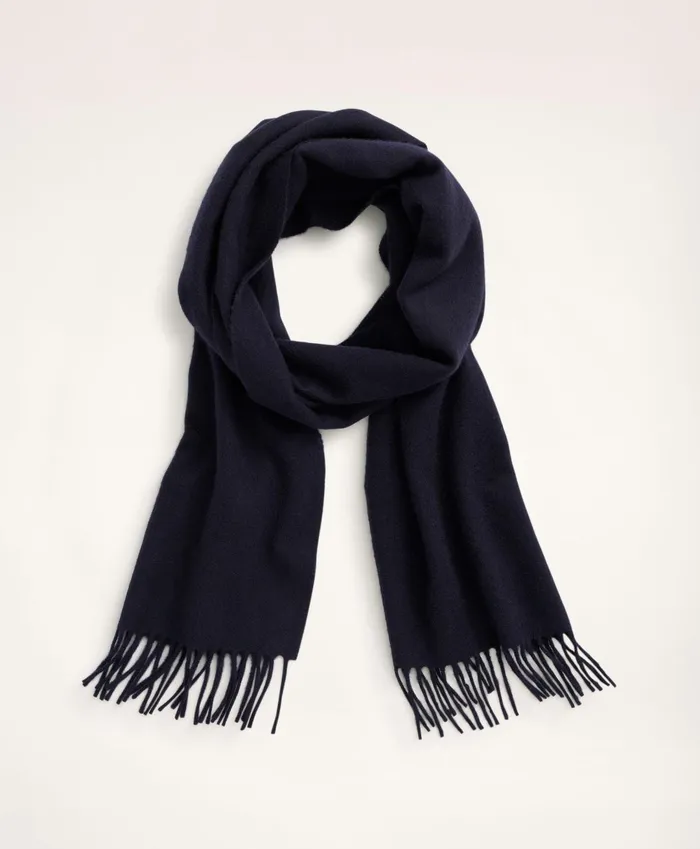 Men Cashmere Fringed Scarf Navy Brooks Brothers Hats and Scarves