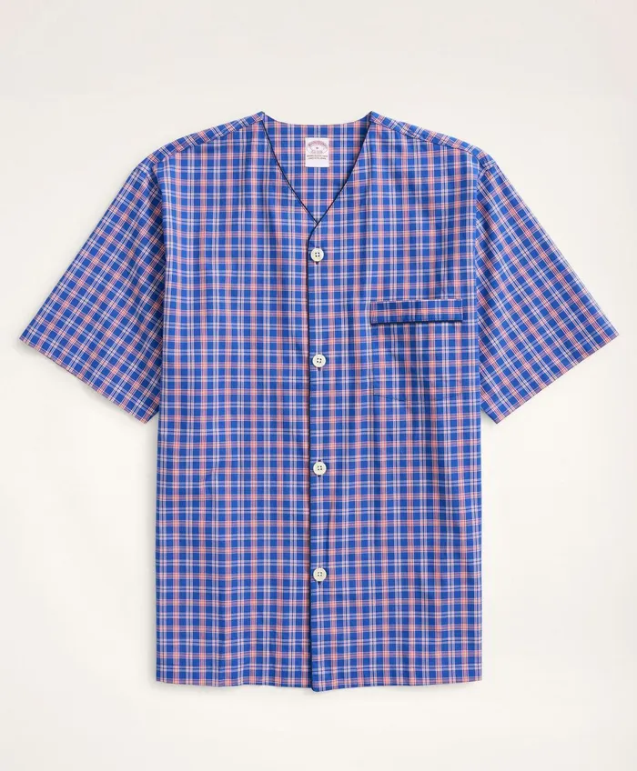 Men Check Short Pajamas Blue Brooks Brothers Pajamas and Robes