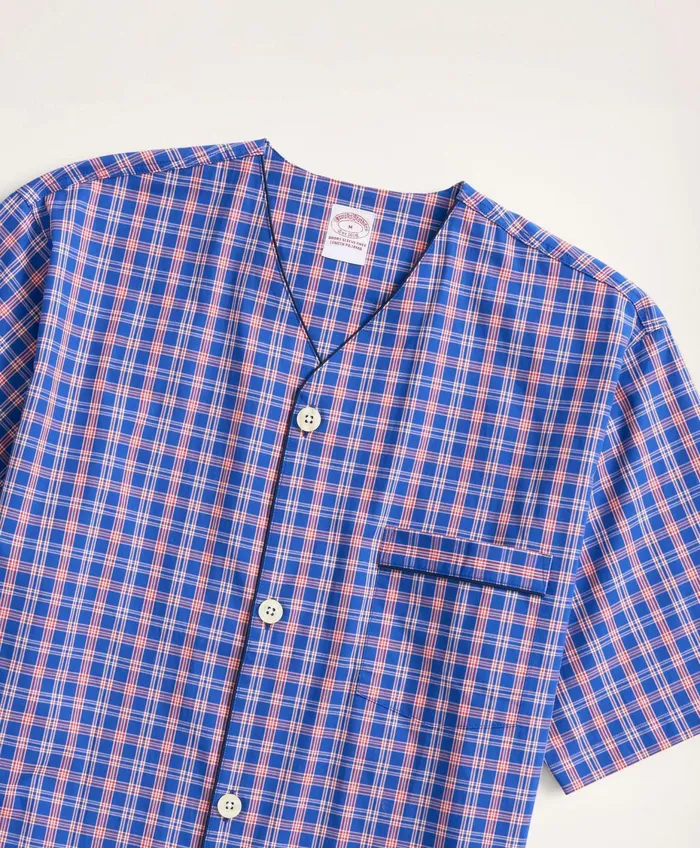 Men Check Short Pajamas Blue Brooks Brothers Pajamas and Robes