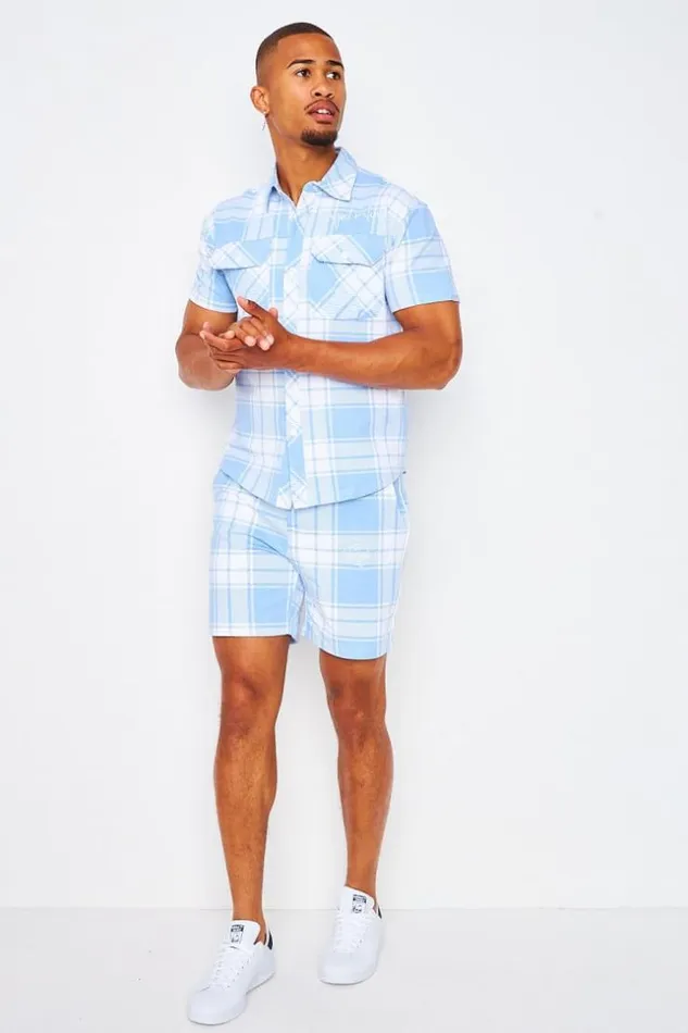 Men Check Shorts In Blue Project X 8211 2140177 Blue Brentiny Paris Shorts
