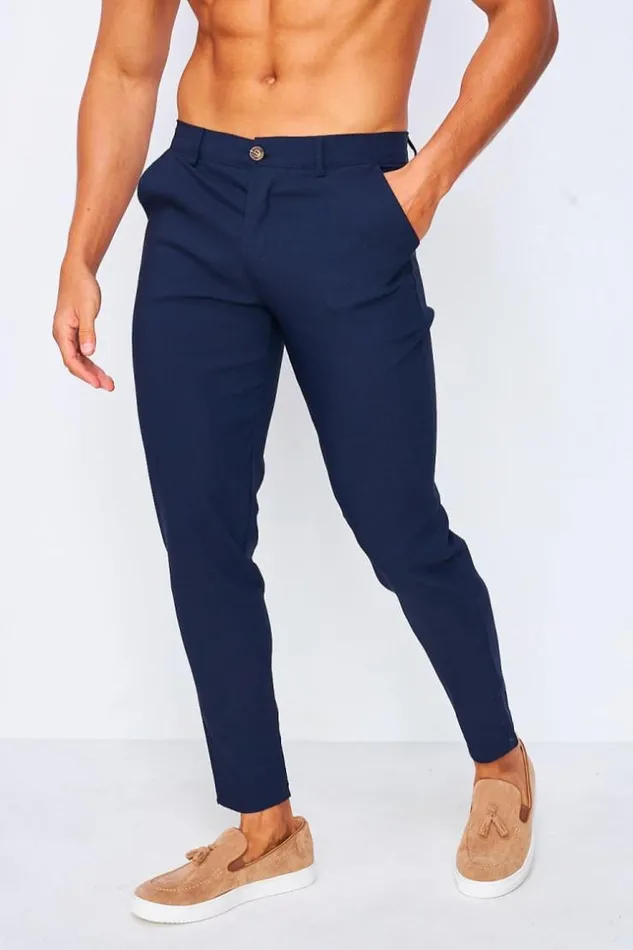 Men Chino Trousers In Navy Blue Blue Brentiny Paris Pants
