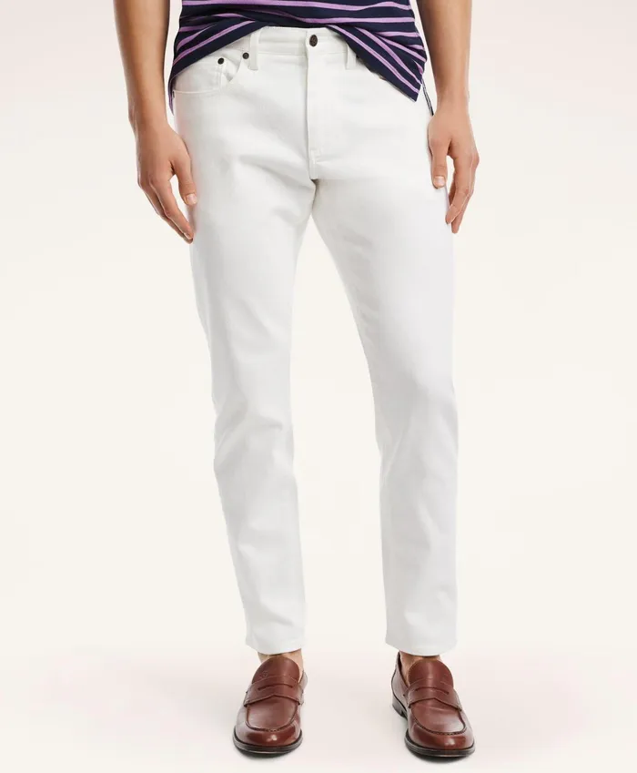 Men Classic Slim Fit Denim Jeans White Brooks Brothers Chinos and Casual Pants