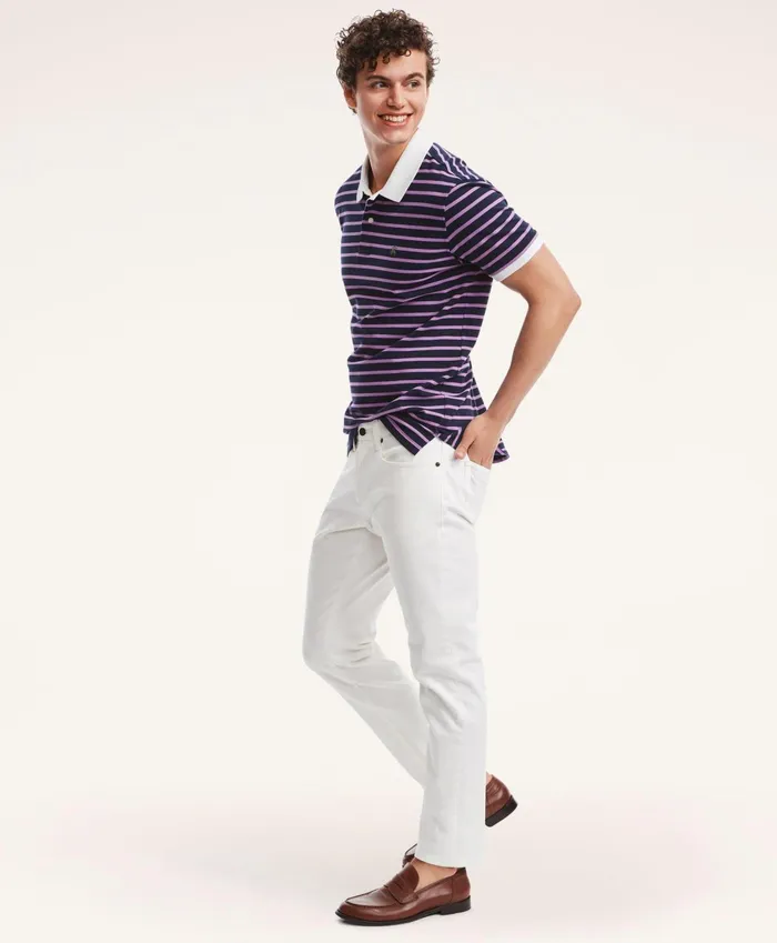 Men Classic Slim Fit Denim Jeans White Brooks Brothers Chinos and Casual Pants