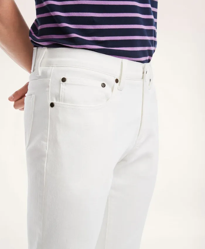 Men Classic Slim Fit Denim Jeans White Brooks Brothers Chinos and Casual Pants