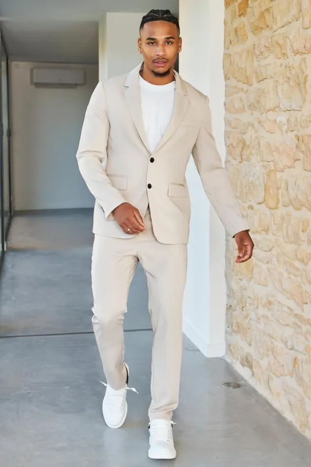 Men Costume 2 Pices Blazer Pantalon Beige Beige Brentiny Paris Suit