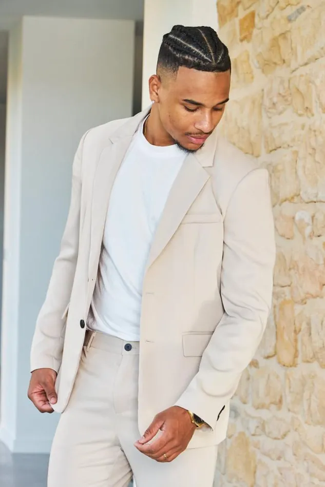 Men Costume 2 Pices Blazer Pantalon Beige Beige Brentiny Paris Suit