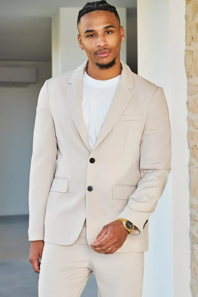 Men Costume 2 Pices Blazer Pantalon Beige Beige Brentiny Paris Suit