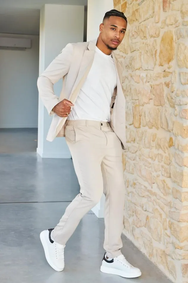 Men Costume 2 Pices Blazer Pantalon Beige Beige Brentiny Paris Suit