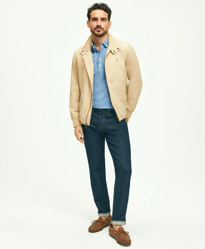 Men Cotton Blend Harrington Jacket Beige Brooks Brothers Coats and Jackets