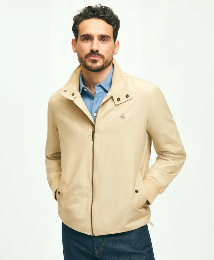 Men Cotton Blend Harrington Jacket Beige Brooks Brothers Coats and Jackets