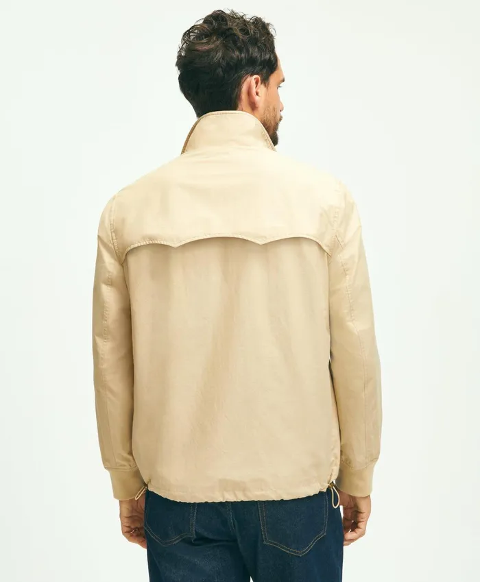Men Cotton Blend Harrington Jacket Beige Brooks Brothers Coats and Jackets