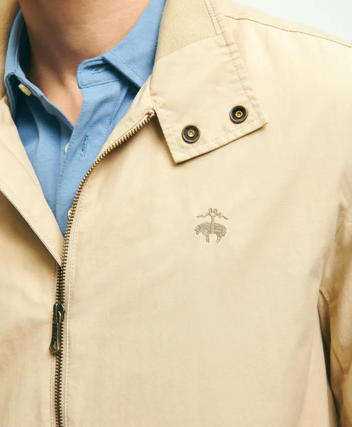 Men Cotton Blend Harrington Jacket Beige Brooks Brothers Coats and Jackets