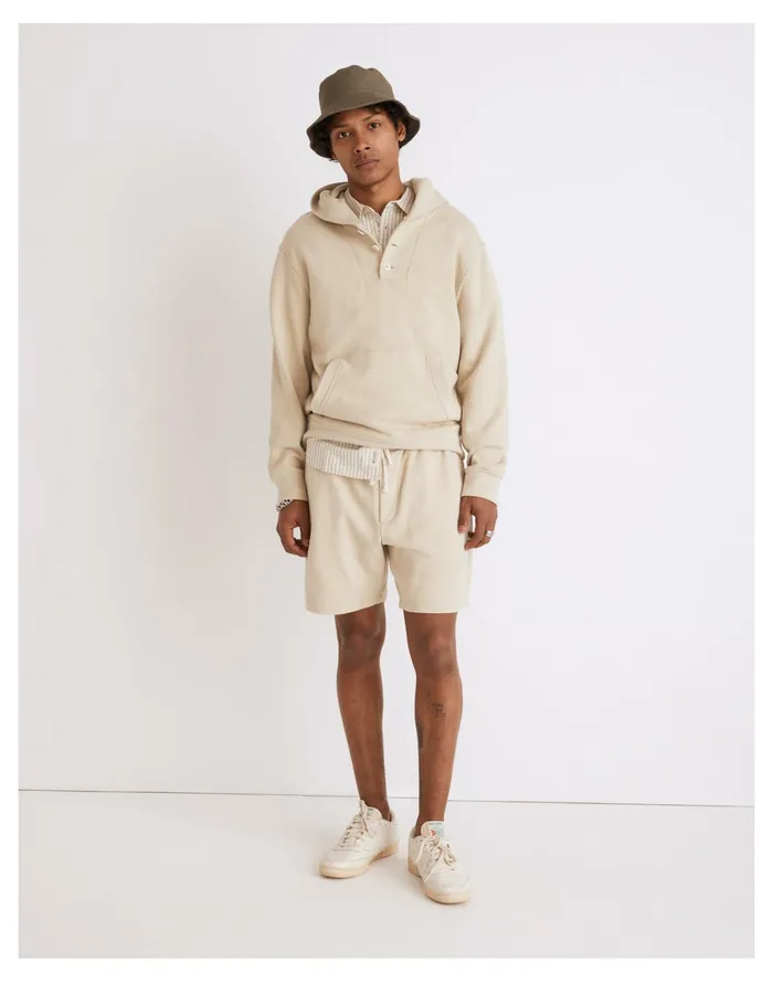 Men Cotton Hemp Terry Henley Hoodie Sweatshirt Sunfaded Sage Madewell Sweatshirts and Sweatpants