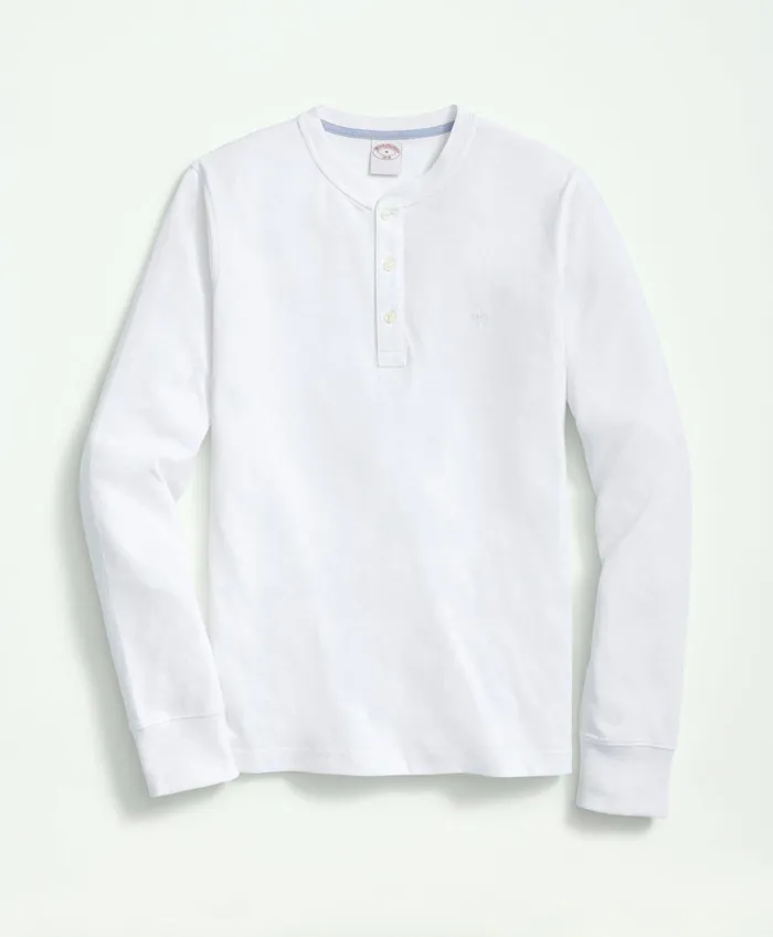 Men Cotton Henley LongSleeve TShirt White Brooks Brothers TShirts and Sweats