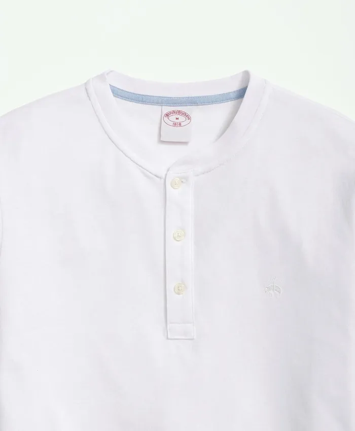 Men Cotton Henley LongSleeve TShirt White Brooks Brothers TShirts and Sweats